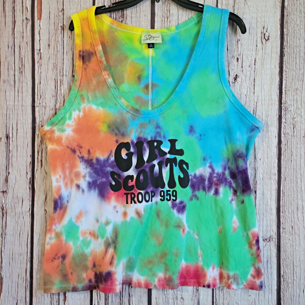 SP Unbreakable Thread Goods Co. Girl Scouts Troop 959 Tie-Dye Tank Top L